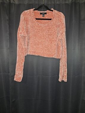 Forever 21 Cropped Chenille Knit Pullover Sweater Mauve Rose Pink